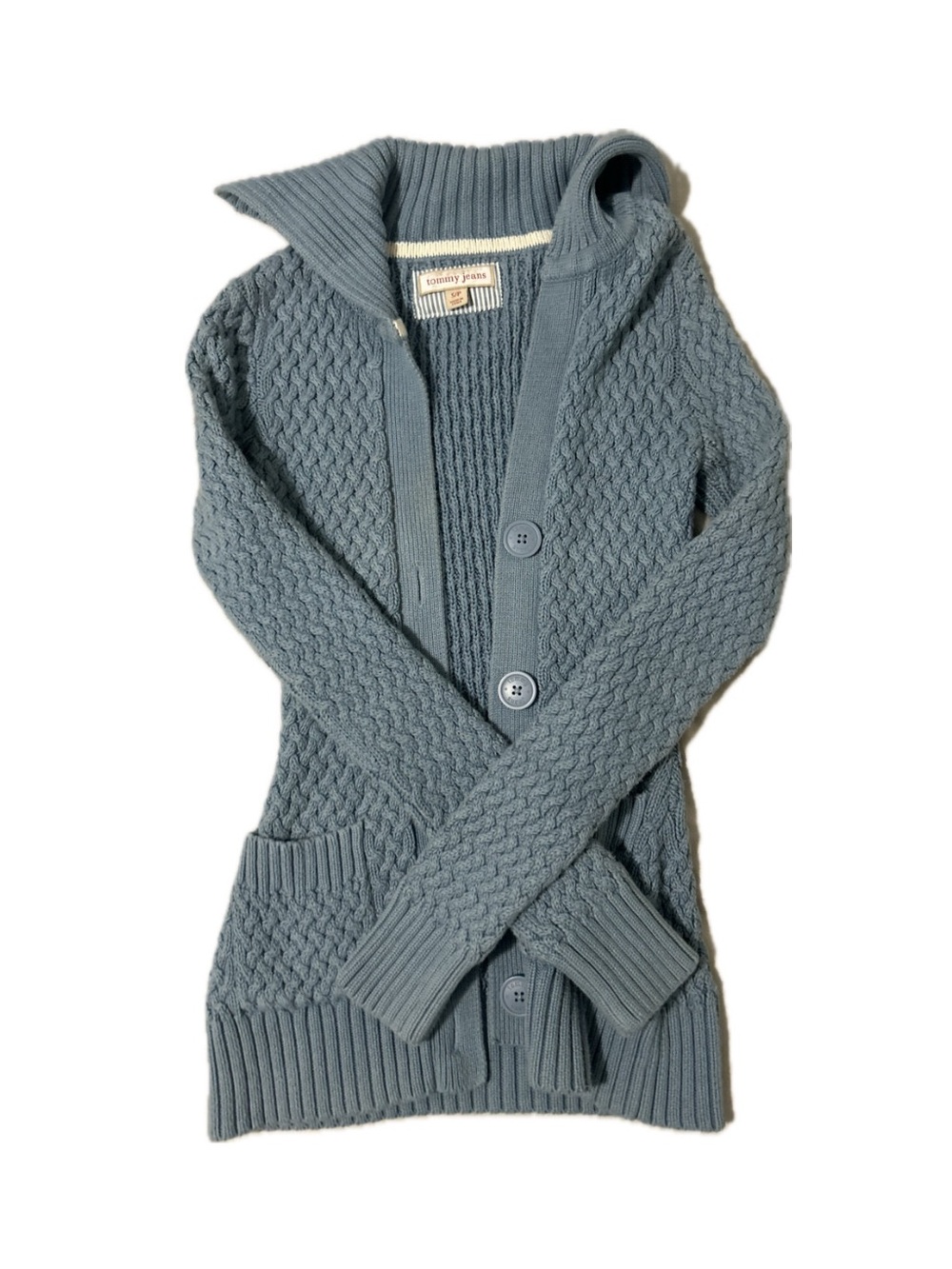 Tommy Hilfiger Women's Slate-Blue Cable Knit Shawl Collar Cardigan